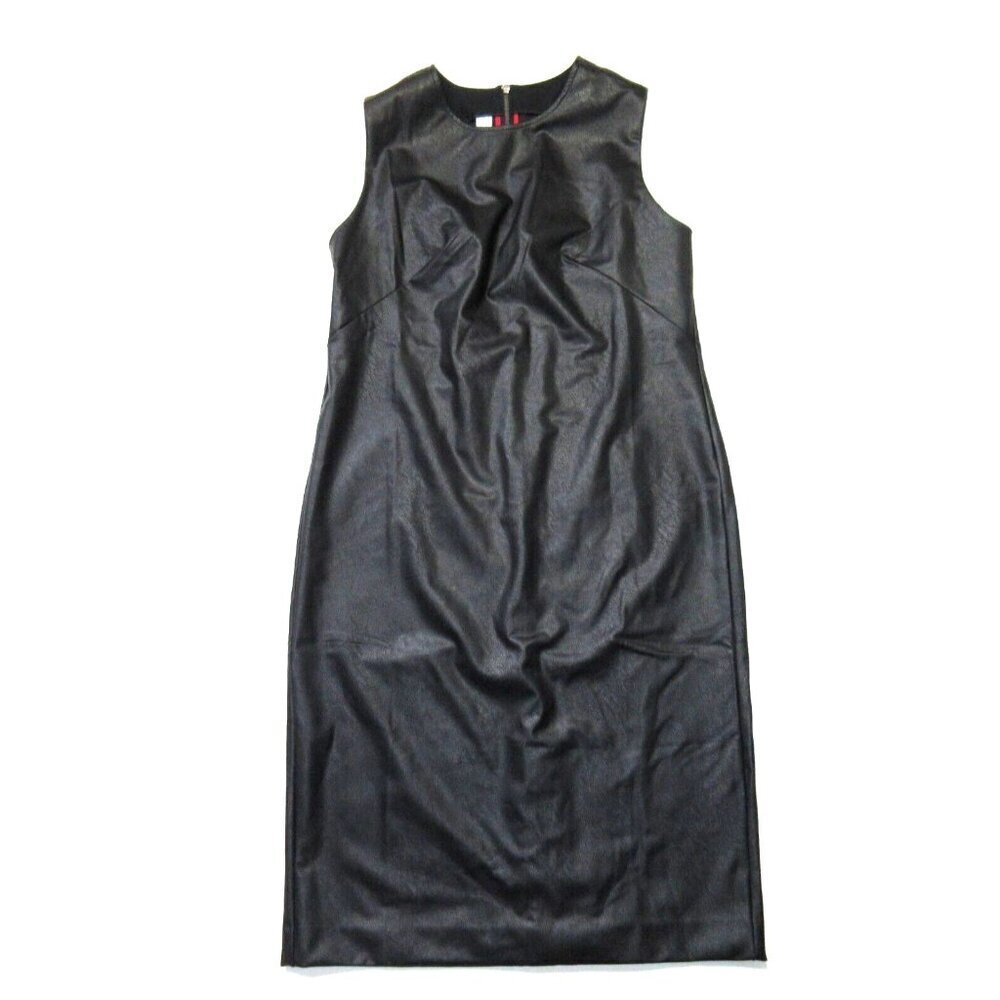 NWT Spanx 20392R Leather-Like Sleeveless Fitted Sheath in Luxe Black Dress M